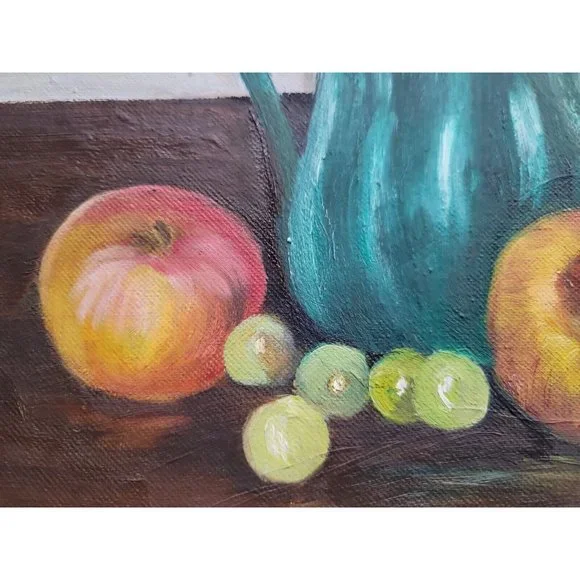 Vtg Framed Oil Painting Winifred Cooper Still Life Fruit Pitcher‎ 13x9